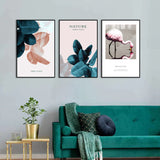 3-Piece Green Plants And Flamingo Canvas Wall Art