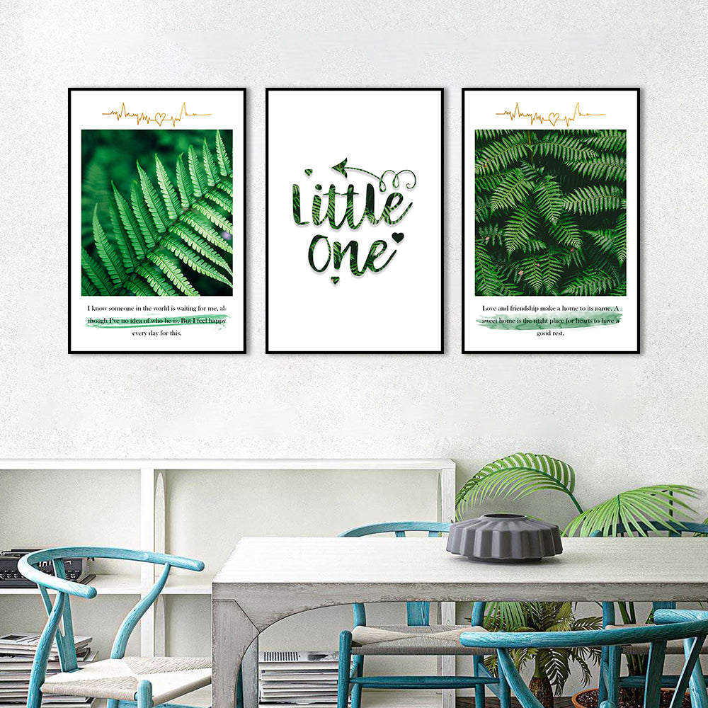 3-Piece Green Plants And Inspirational Quotes Canvas Wall Art