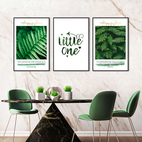 3-Piece Green Plants And Inspirational Quotes Canvas Wall Art