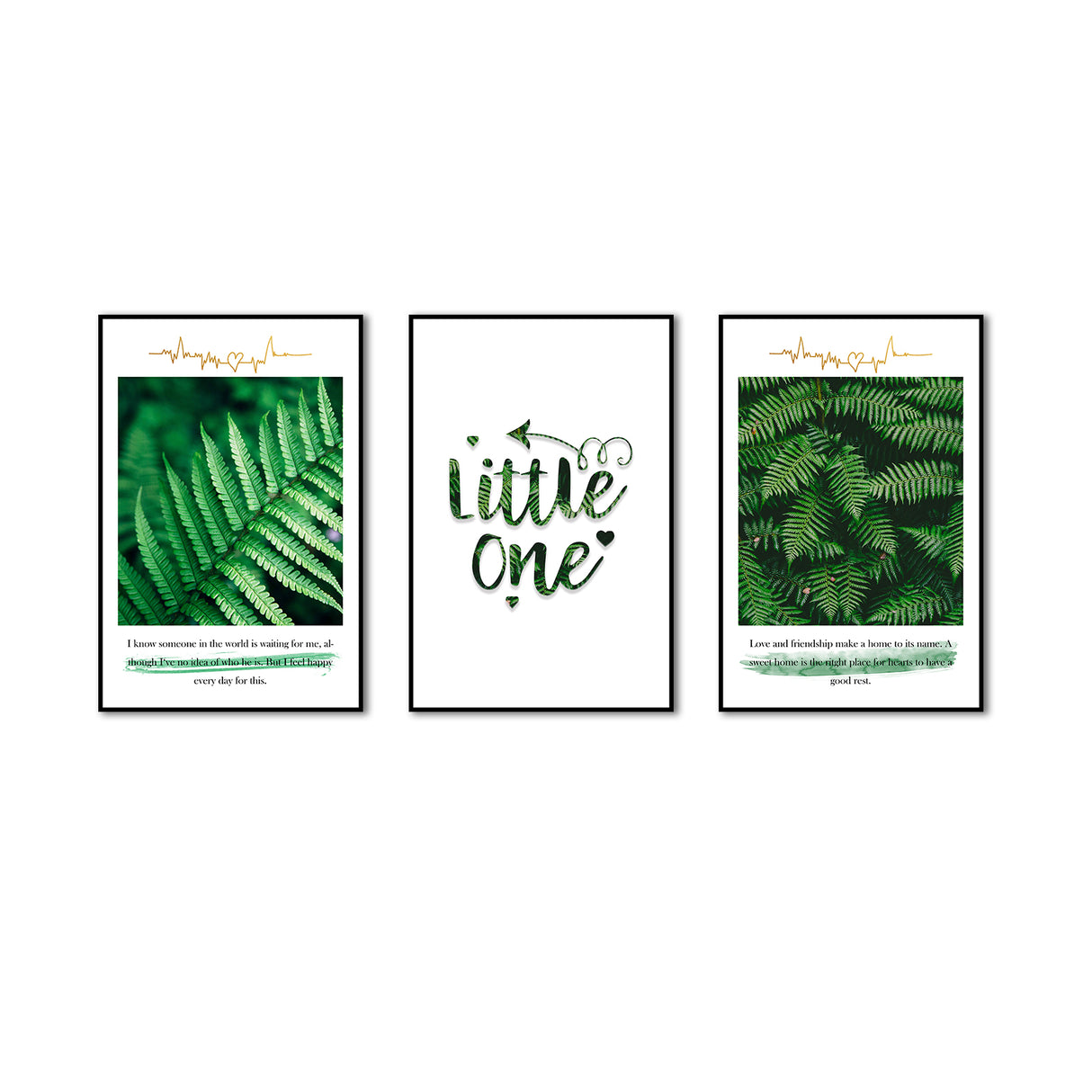 3-Piece Green Plants And Inspirational Quotes Canvas Wall Art