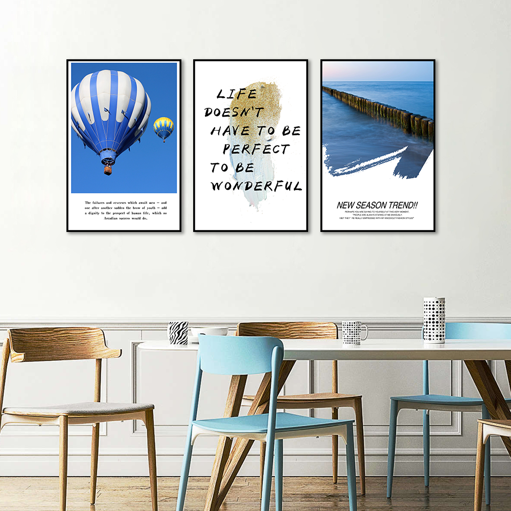 3-Piece Hot Air Balloon, Inspirational Quote And Coastal Scene Canvas Wall Art