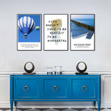 3-Piece Hot Air Balloon, Inspirational Quote And Coastal Scene Canvas Wall Art