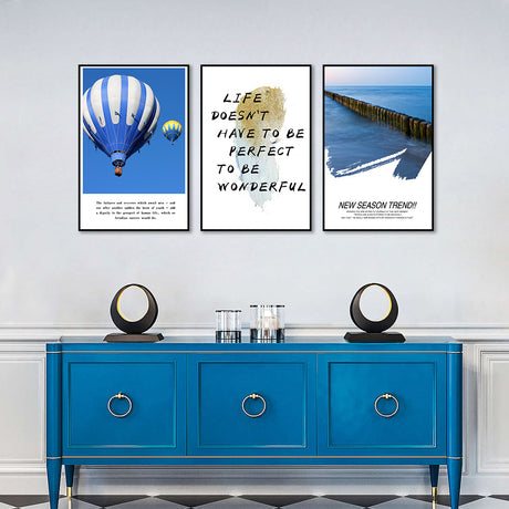 3-Piece Hot Air Balloon, Inspirational Quote And Coastal Scene Canvas Wall Art