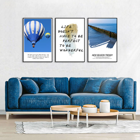 3-Piece Hot Air Balloon, Inspirational Quote And Coastal Scene Canvas Wall Art