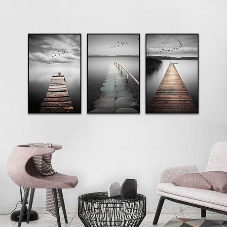 3-Piece Serene Lake Pier Canvas Wall Art