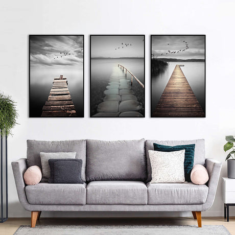 3-Piece Serene Lake Pier Canvas Wall Art