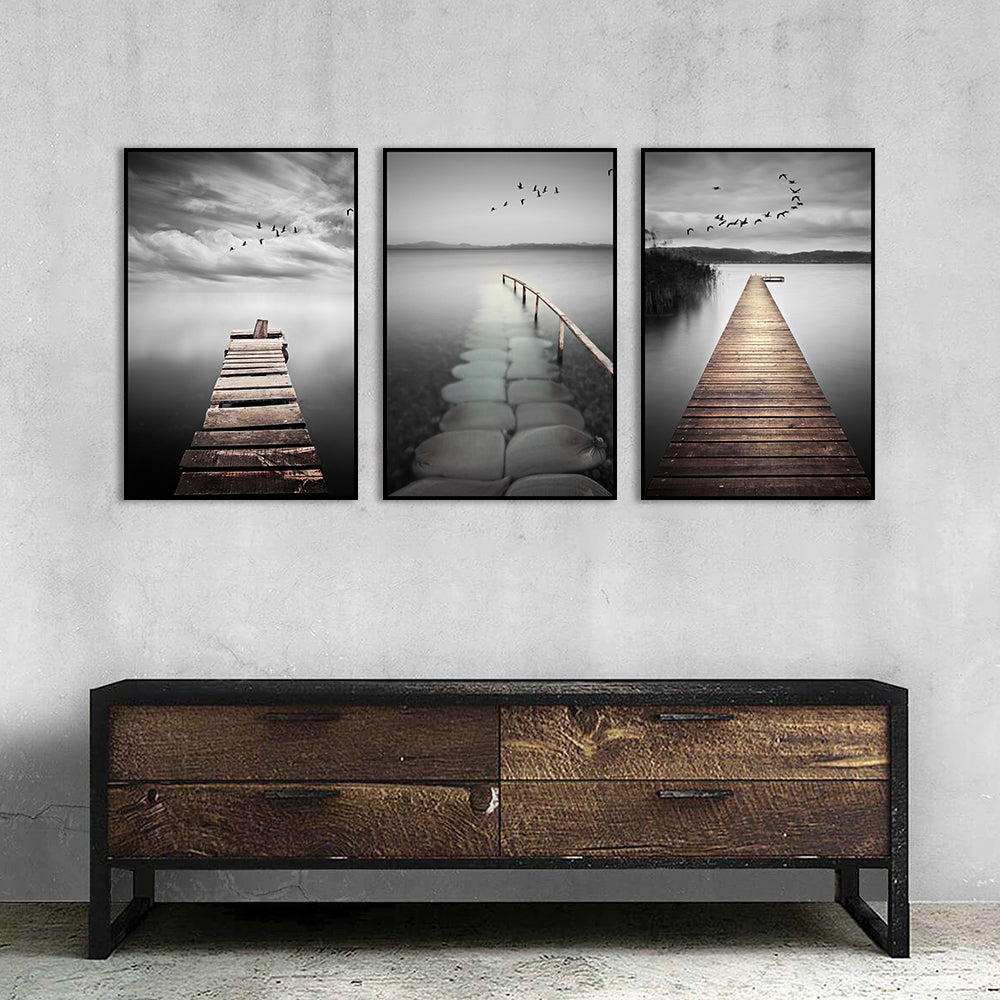 3-Piece Serene Lake Pier Canvas Wall Art