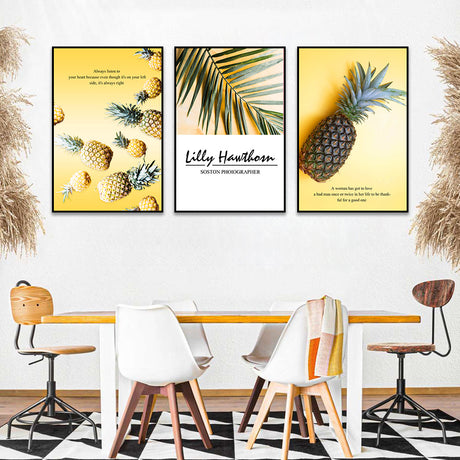 3-Piece Tropical Pineapple And Inspirational Quote Canvas Wall Art Set