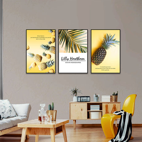 3-Piece Tropical Pineapple And Inspirational Quote Canvas Wall Art Set