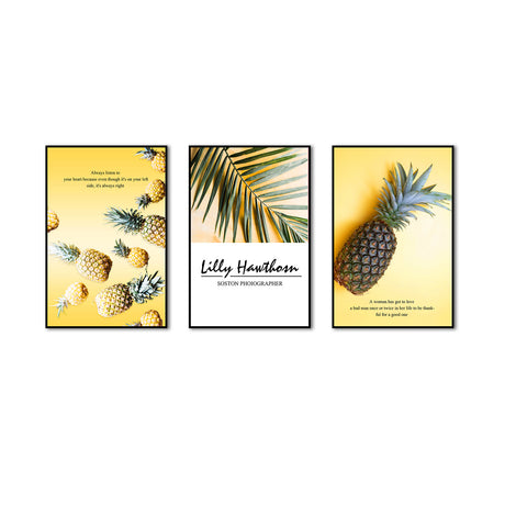 3-Piece Tropical Pineapple And Inspirational Quote Canvas Wall Art Set