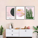 3 Piece Nordic Pink Letters and Cactus Canvas Wall Art