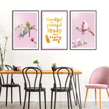 3 Piece Nordic Pink Parrot And Flower Canvas Wall Art