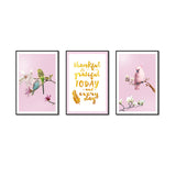 3 Piece Nordic Pink Parrot And Flower Canvas Wall Art