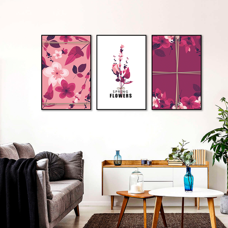 3 Piece Nordic Pink Spring Flowers Canvas Wall Art