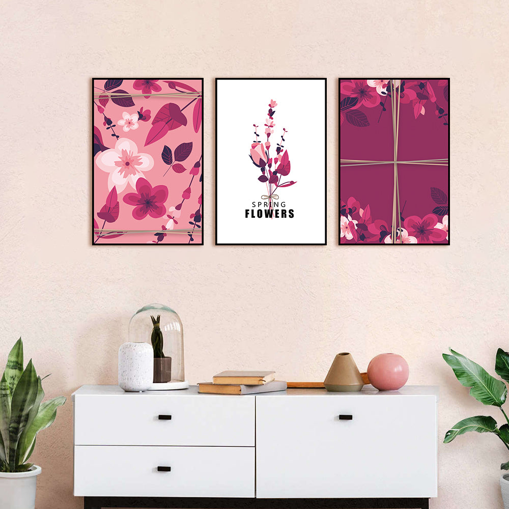 3 Piece Nordic Pink Spring Flowers Canvas Wall Art