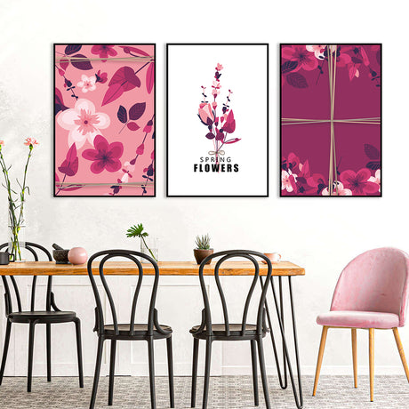 3 Piece Nordic Pink Spring Flowers Canvas Wall Art