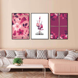 3 Piece Nordic Pink Spring Flowers Canvas Wall Art