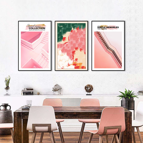 3 Piece Nordic Pink Stairs Architecture Canvas Wall Art