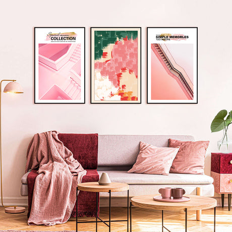 3 Piece Nordic Pink Stairs Architecture Canvas Wall Art