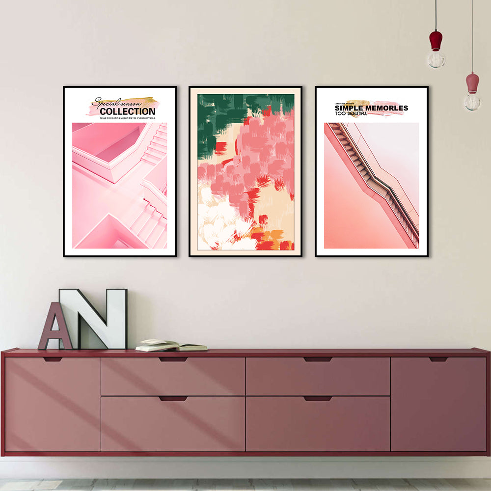 3 Piece Nordic Pink Stairs Architecture Canvas Wall Art