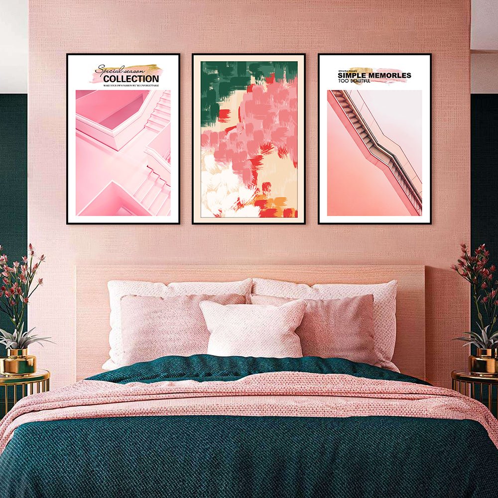 3 Piece Nordic Pink Stairs Architecture Canvas Wall Art