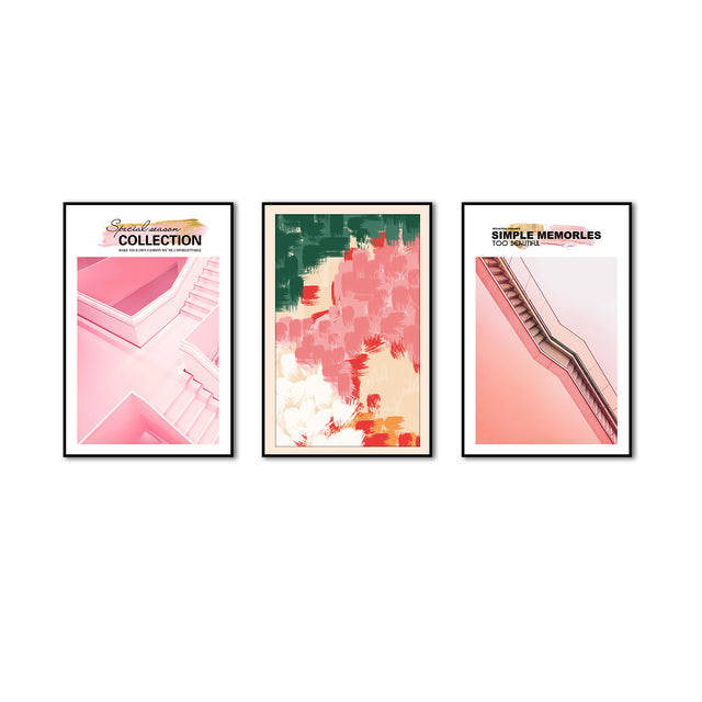 3 Piece Nordic Pink Stairs Architecture Canvas Wall Art