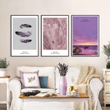 3 Piece Nordic Purple Feather Canvas Wall Art