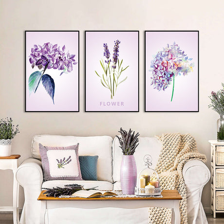 3 Piece Nordic Purple Lavender Canvas Wall Art