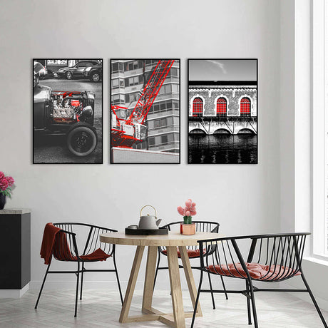 3 Piece Nordic Red Architecture Canvas Wall Art