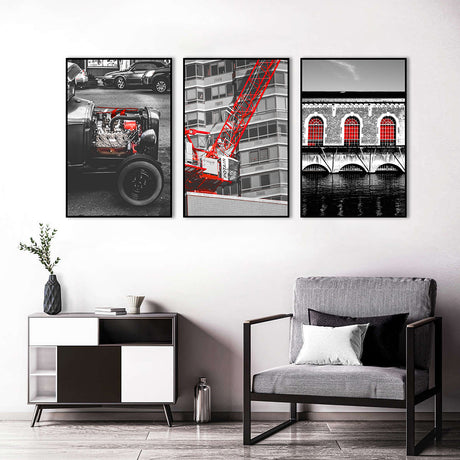 3 Piece Nordic Red Architecture Canvas Wall Art