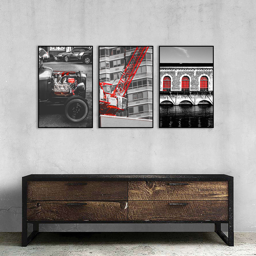 3 Piece Nordic Red Architecture Canvas Wall Art