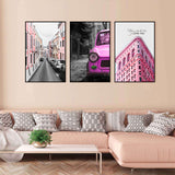 3 Piece Nordic Red Architecture And Car Canvas Wall Art