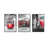 3 Piece Nordic Red Car And Train Canvas Wall Art