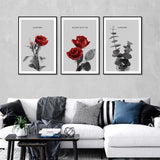 3 Piece Nordic Red Flowers And Leaf Canvas Wall Art