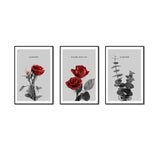 3 Piece Nordic Red Flowers And Leaf Canvas Wall Art