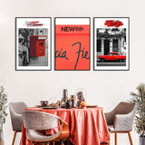 3 Piece Nordic Red Mailbox And Car Canvas Wall Art