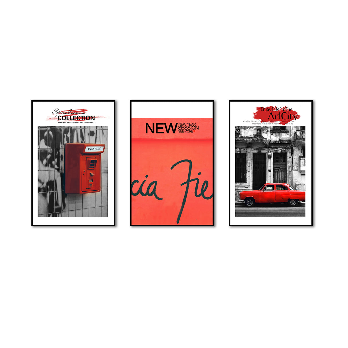 3 Piece Nordic Red Mailbox And Car Canvas Wall Art