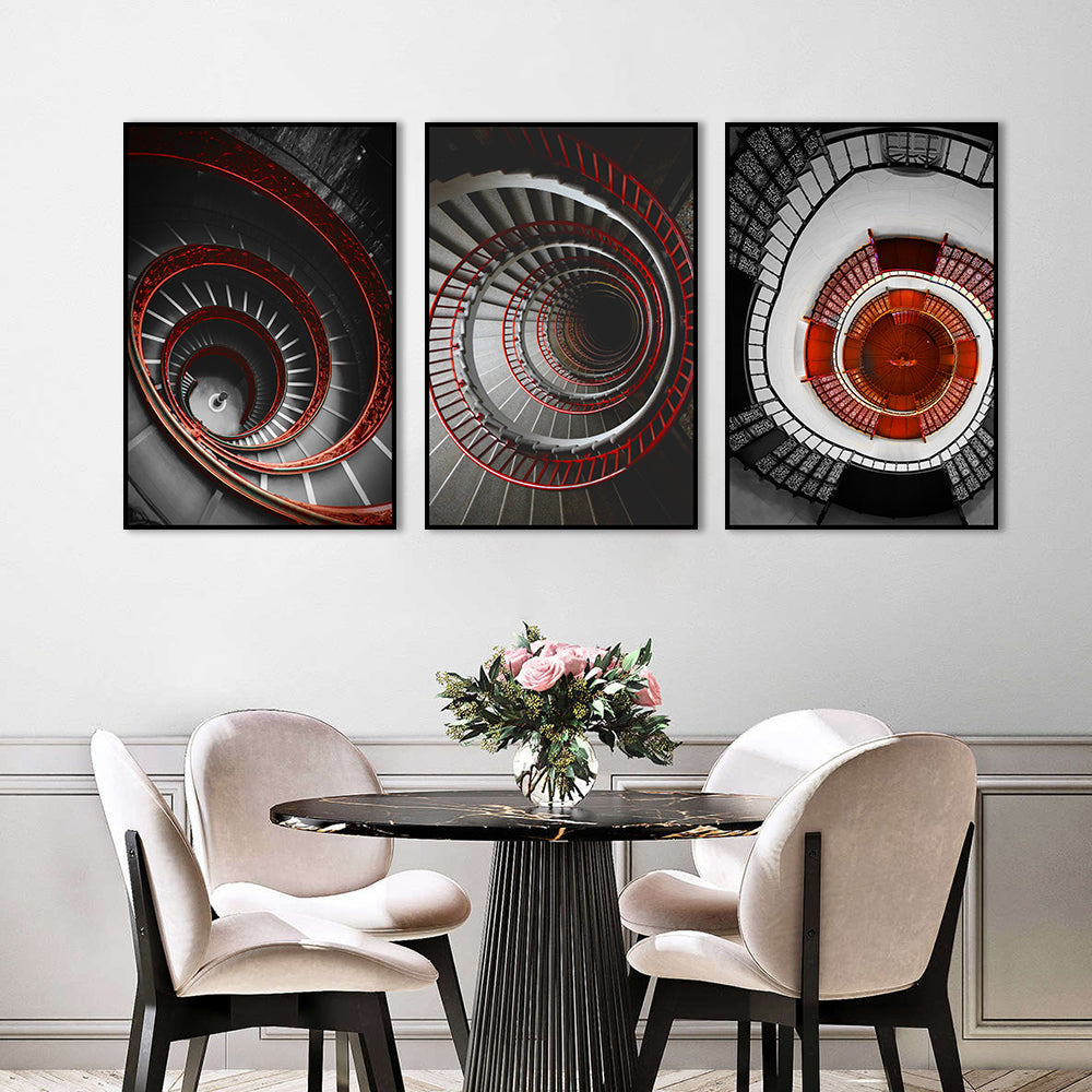 3 Piece Nordic Red Stairs Canvas Wall Art