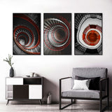 3 Piece Nordic Red Stairs Canvas Wall Art