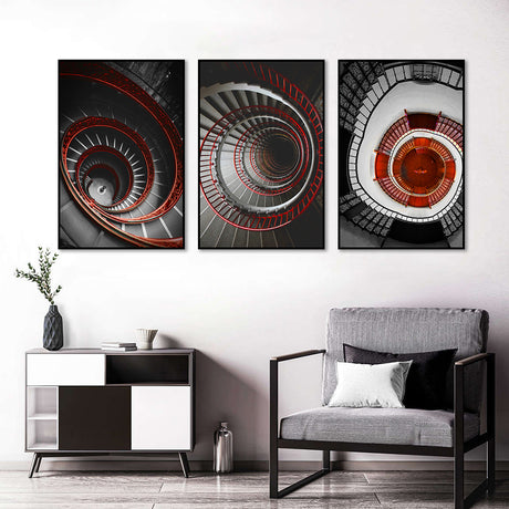 3 Piece Nordic Red Stairs Canvas Wall Art