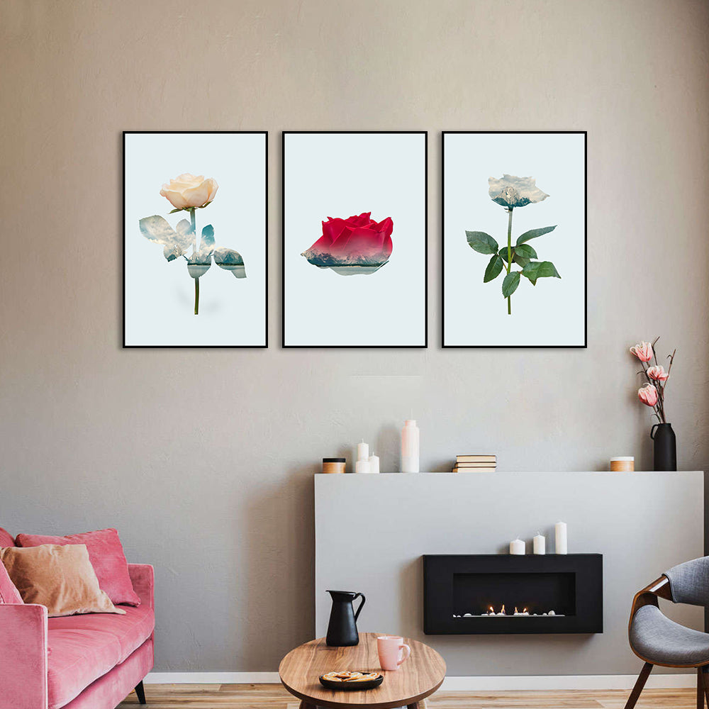 3 Piece Nordic Red And White Rose Canvas Wall Art