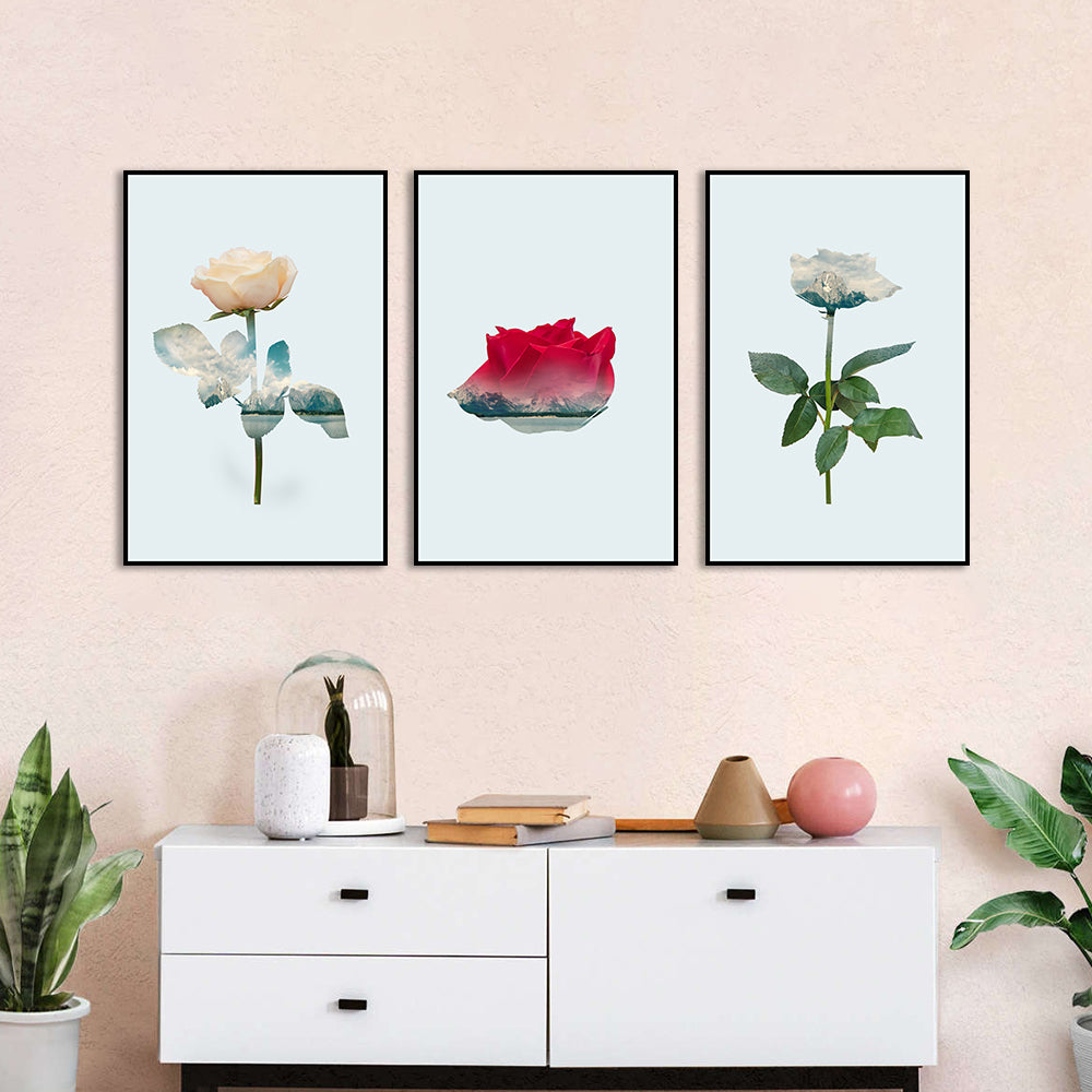 3 Piece Nordic Red And White Rose Canvas Wall Art