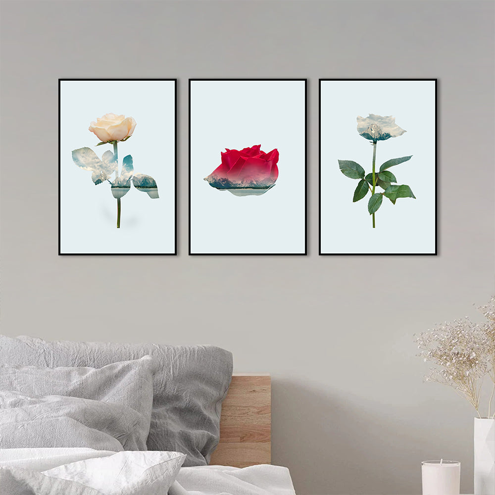 3 Piece Nordic Red And White Rose Canvas Wall Art