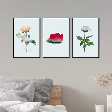 3 Piece Nordic Red And White Rose Canvas Wall Art