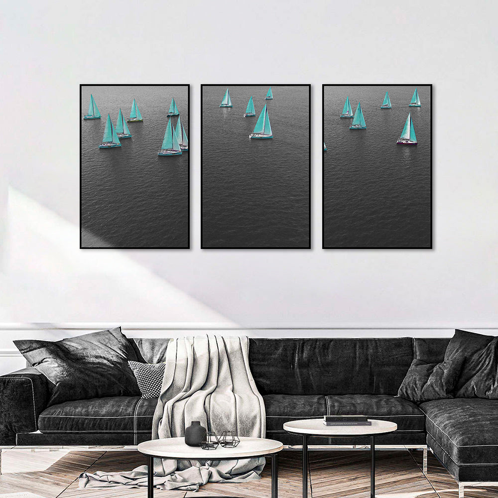 3 Piece Nordic Sailing Boats In Water Canvas Wall Art