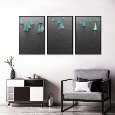 3 Piece Nordic Sailing Boats In Water Canvas Wall Art