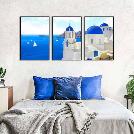 3-Piece Santorini Charm Aegean Sea Canvas Wall Art