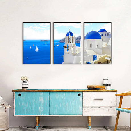 3-Piece Santorini Charm Aegean Sea Canvas Wall Art