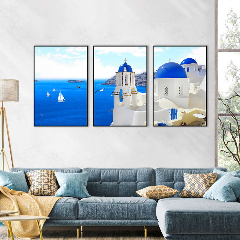 3-Piece Santorini Charm Aegean Sea Canvas Wall Art