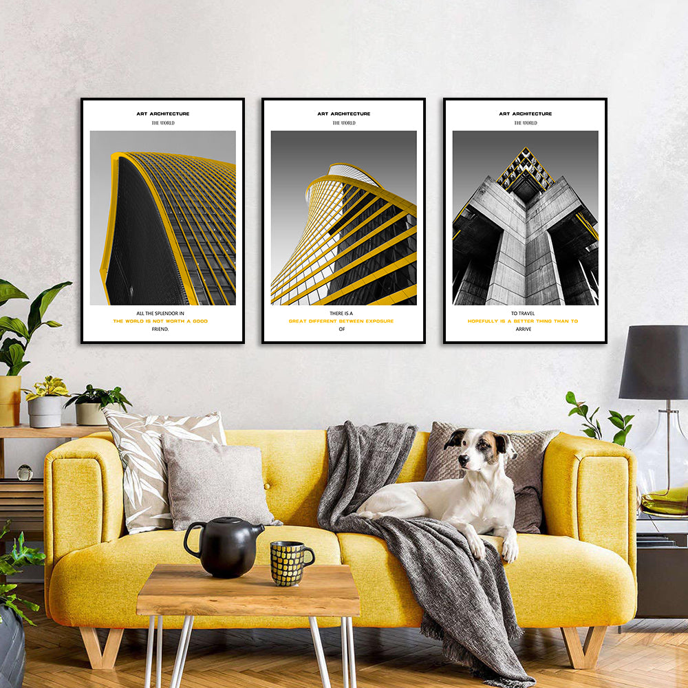 3 Piece Nordic Yellow Art Architecture Canvas Wall Art